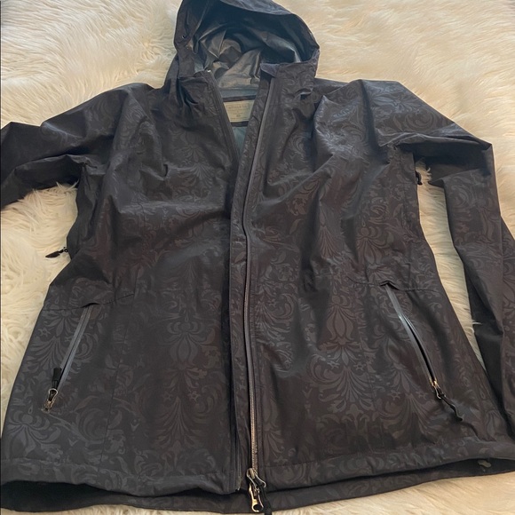 Athleta Black Patterned Jacket size L BNWOT length 30” pit to pit 42” zipper - Picture 14 of 16